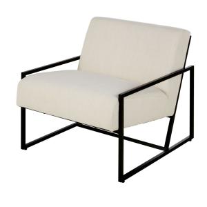 Sillón de algodón beige y patas de acero negro