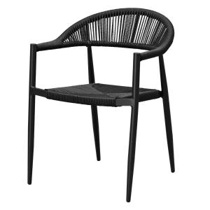 Sillón de aluminio negro con cuerda trenzada negra