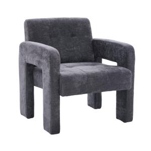 Sillón de chenilla gris de estilo nórdico con líneas minima…