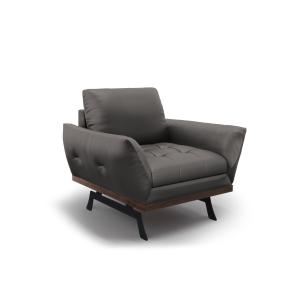 Sillón de cuero auténtico gris oscuro