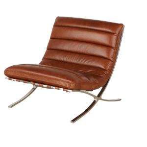 Sillón de cuero marrón efecto envejecido y acero inoxidable…
