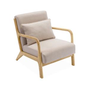 Sillón de diseño de madera y tela, beige