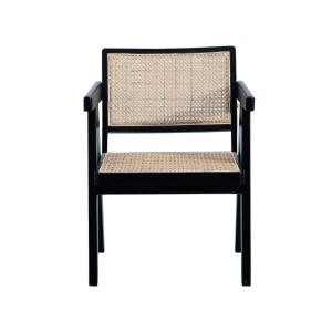 Sillón de haya maciza acabado negro y ratán - l64 cm