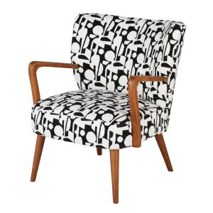 Sillón de jacquard negro y blanco con madera de hevea maciz…