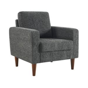 Sillón de madera de hevea y tela de chenilla, gris oscuro