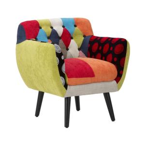Sillón de madera y tejido patchwork multicolor cm 71x63x78
