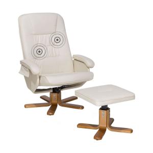Sillón de masaje con reposapiés Piel sintética Blanco crema…