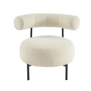 Sillón de mesa con tejido rizado crudo y patas de metal neg…