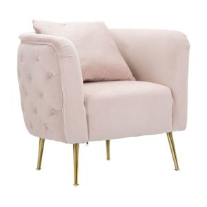 Sillón de metal y tela dorada y rosa cm 76x74x73