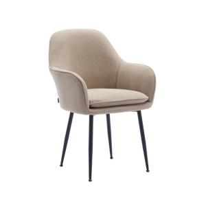 Sillón de pana con patas de metal negro mate, beige