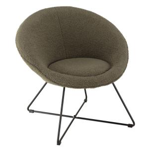 Sillón de pana verde caqui con patas cruzadas de metal negr…