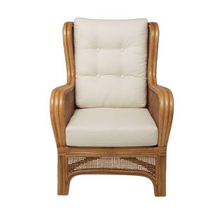 Sillón de ratán y tela cruda