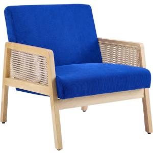 Sillón de rejilla y terciopelo de canalé azul eléctrico