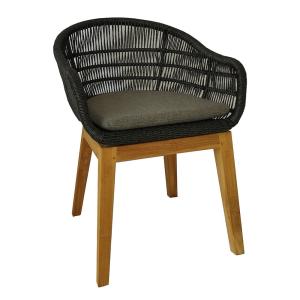 Sillón de resina tejida negra con cojín