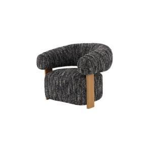 Sillón de roble macizo con tela blanca y negra