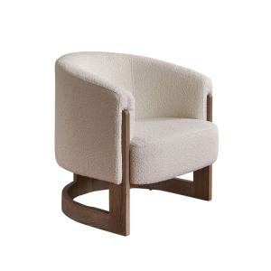 Sillón de roble macizo y tejido bouclette crudo