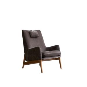 Sillón de roble macizo y terciopelo gris