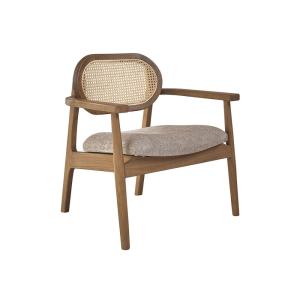 Sillón de teca maciza, rejilla y tela color crudo