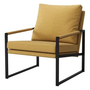 Sillón de tela amarilla y metal negro