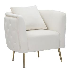 Sillón de tela beige con patas doradas cm 76x74x71