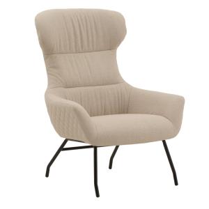 Sillón de tela beige y patas de metal negro
