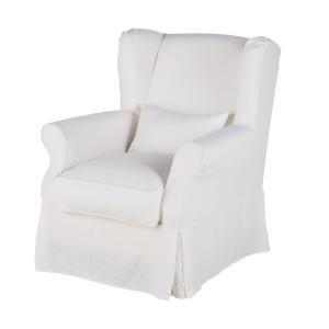 Sillón de tela blanca con patas de abedul