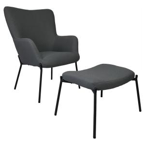 Sillón de tela bouclette gris con reposapiés