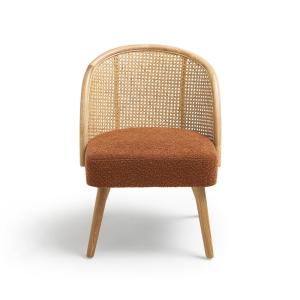 Sillón de tela bouclette y ratán - óxido