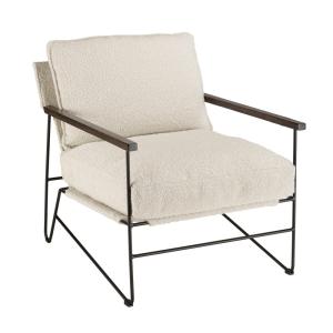 Sillón de tela color crudo y estructura de metal con 1 cojí…