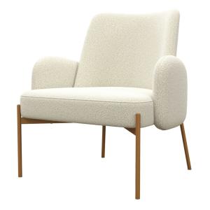 Sillón de tela Cozy Ecru y metal roble
