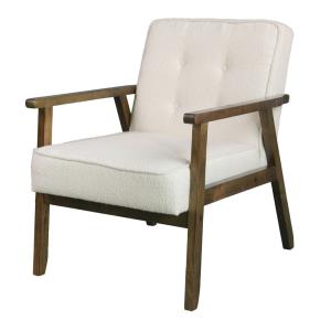 Sillón de tela curly ecru y madera teñida de nogal