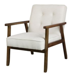 Sillón de tela ecru y madera teñida de nogal