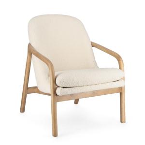 Sillón de tela efecto bouclé blanco y base de madera de cau…