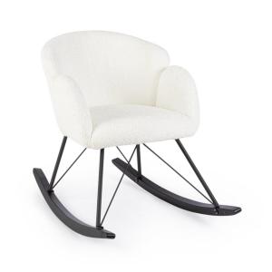 Sillón de tela efecto bouclé blanco y patas de madera de ca…