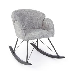 Sillón de tela efecto bouclé gris claro y madera de caucho
