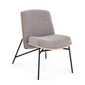 Sillón de tela efecto bouclé gris tórtola y patas de acero…