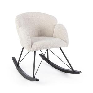Sillón de tela efecto bouclé natural, patas de madera de ca…