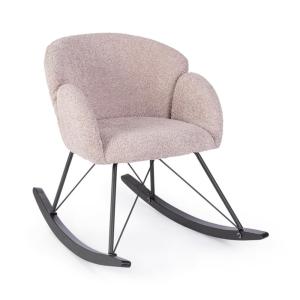 Sillón de tela efecto bouclé rosa, base de madera de caucho…
