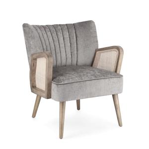 Sillón de tela efecto terciopelo gris, patas y reposabrazos…