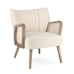 Sillón de tela efecto terciopelo marfil,patas y reposabrazo…