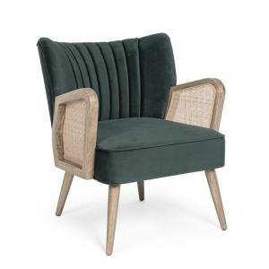 Sillón de tela efecto terciopelo verde, patas y reposabrazo…