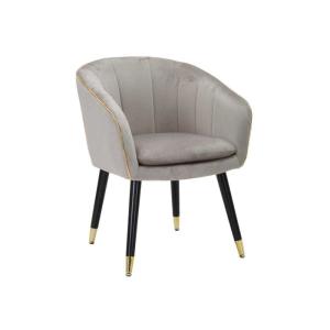 Sillón de tela gris con acabados dorados cm 62x58x78