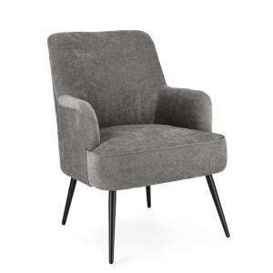 Sillón de tela gris oscuro y patas de acero pintado de negr…