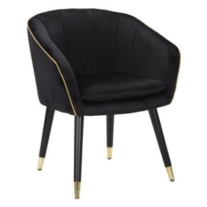 Sillón de tela negra con acabados dorados cm 62x58x78