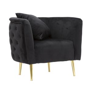 Sillón de tela negra con patas doradas cm 76x74x71