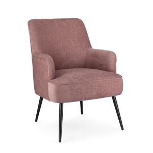 Sillón de tela rosa oscuro y patas de acero barnizado negro