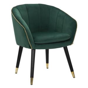 Sillón de tela verde con acabados dorados cm 62x58x78