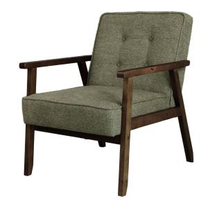 Sillón de tela verde y madera teñida de nogal