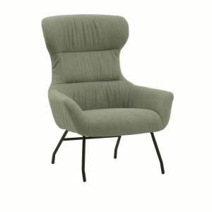 Sillón de tela verde y patas de metal negro