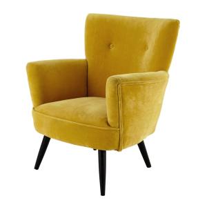 Sillón de terciopelo amarillo con efecto envejecido